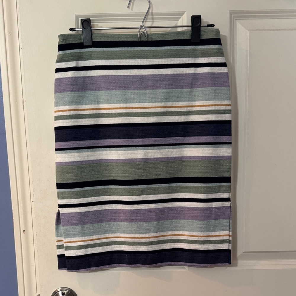LOFT Striped Pencil Skirt in Purple, Green, and Black